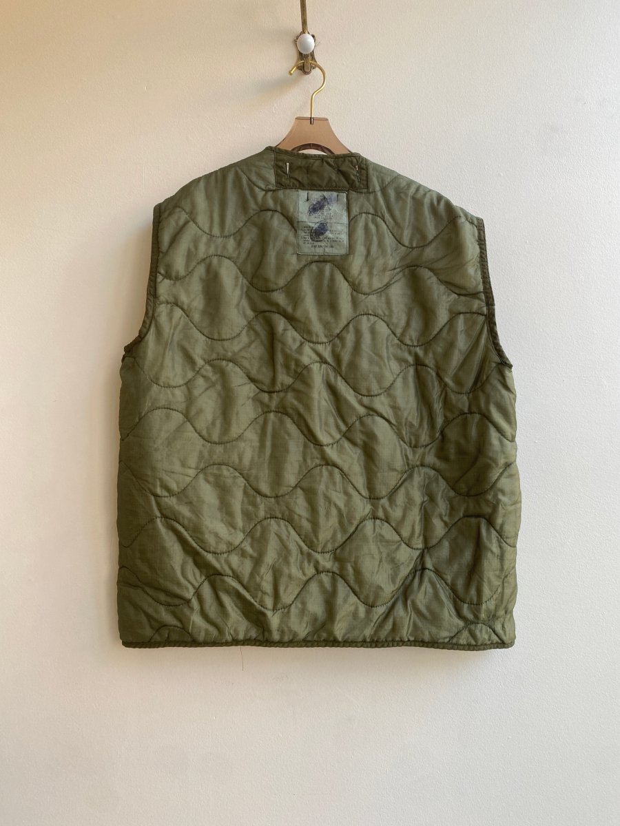 Olive Green Army Liner Quilted Vest w/ Blue Zipper (Reworked) - Made X Hudson