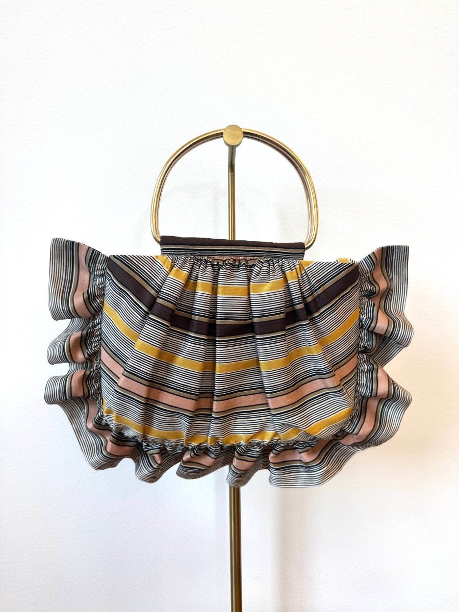 Pink, Yellow, Brown and Black Striped Gathered Minnie Ruffle Bag - Made X Hudson