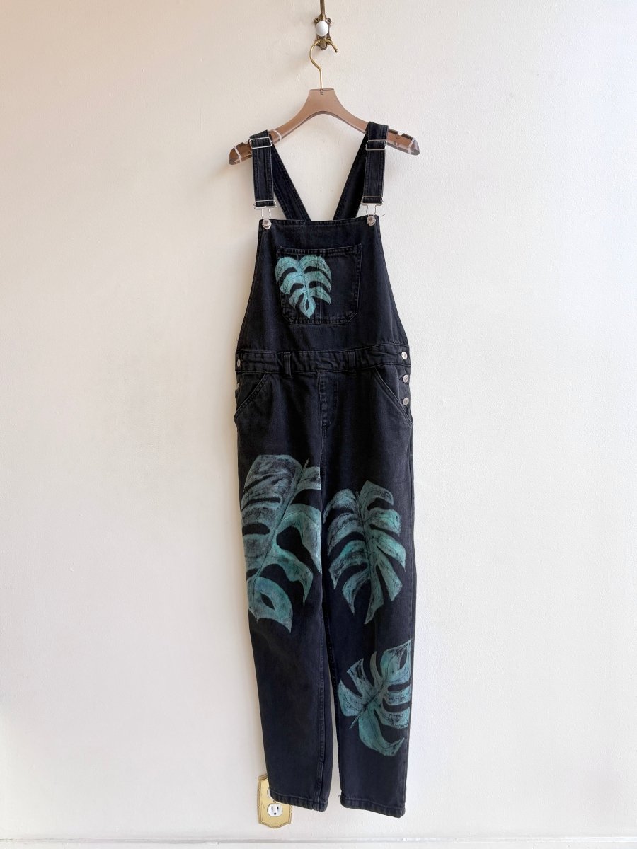 Monstera Black Overalls | Hand Painted (Reworked) - Made X Hudson