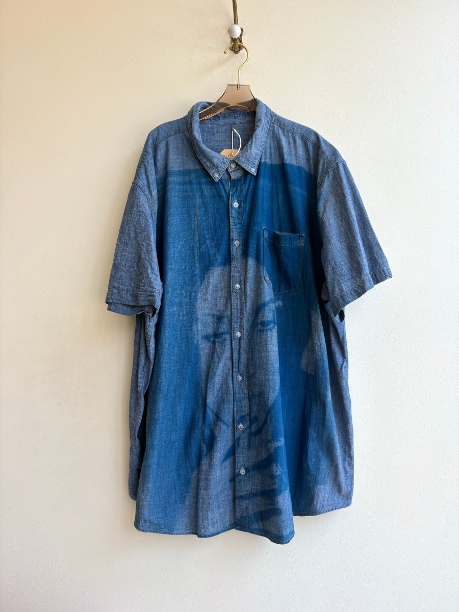 Cher Cobalt and Denim Cyanotype Short Sleeve Button-Up Shirt (Reworked) - Made X Hudson