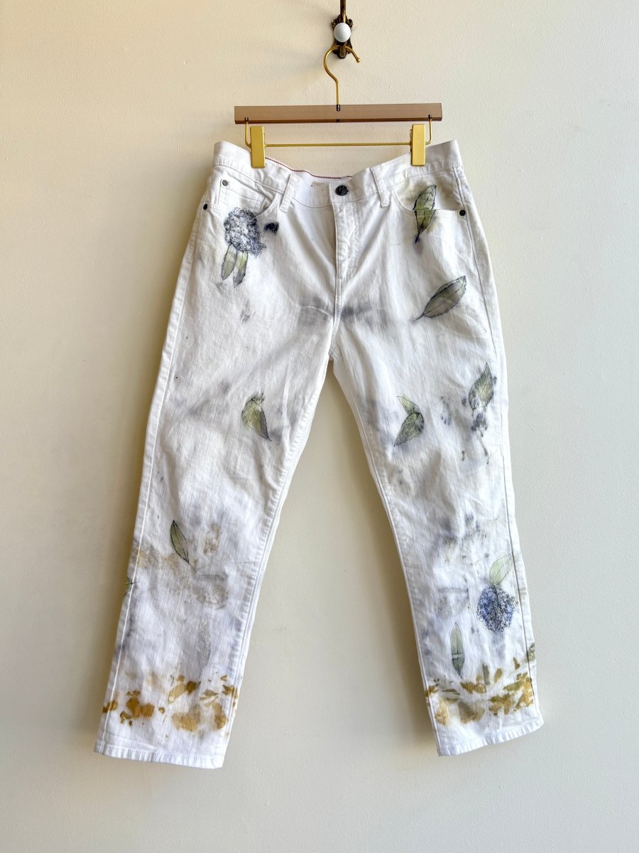 Lavender & Lime Eco Printed & Hand Drawn Slim Leg Pants w/ Yellow Bottoms (Reworked) - Made X Hudson