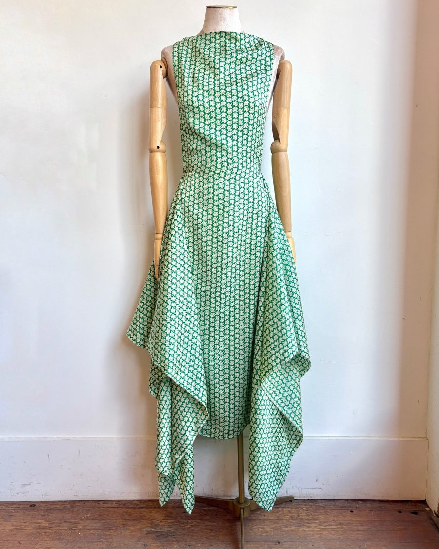 Zero - Waste Dress in Spring Green Silk Floral Pattern - Made X Hudson