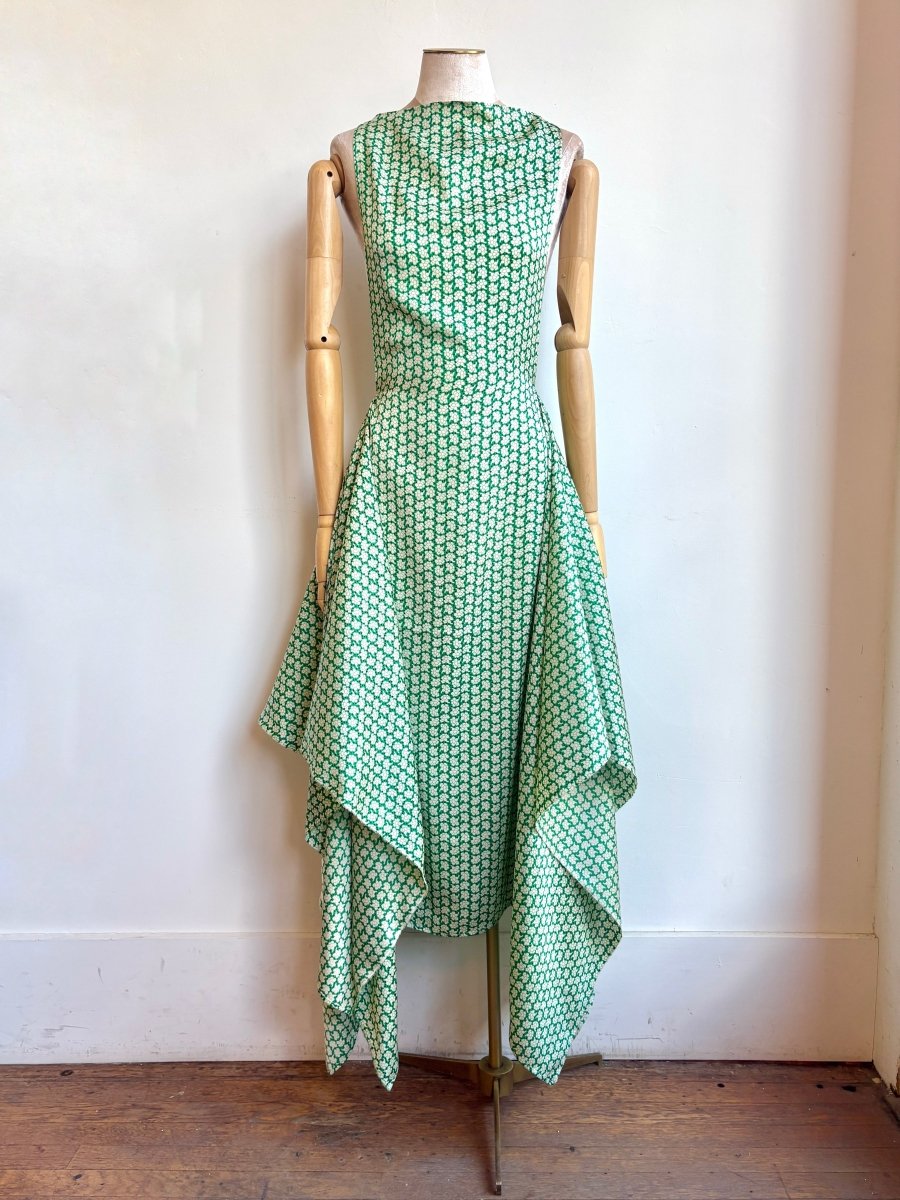 Zero - Waste Dress in Spring Green Silk Floral Pattern - Made X Hudson