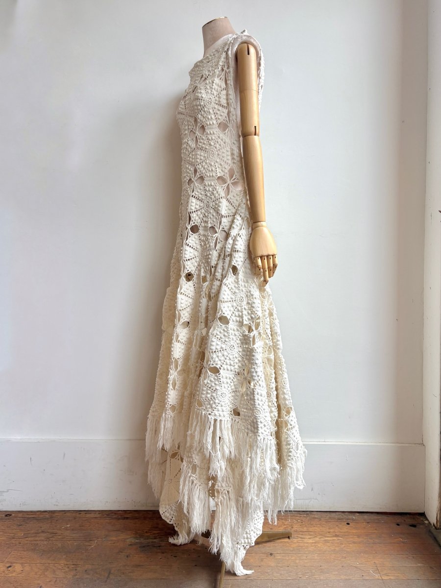 Zero-Waste Dress in Bright White Urchin Crochet Lace with Fringe - Made X Hudson