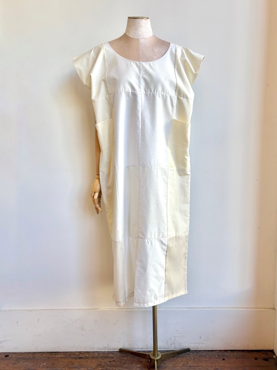 White and Cream Gridded Caftan (Reworked) - Made X Hudson