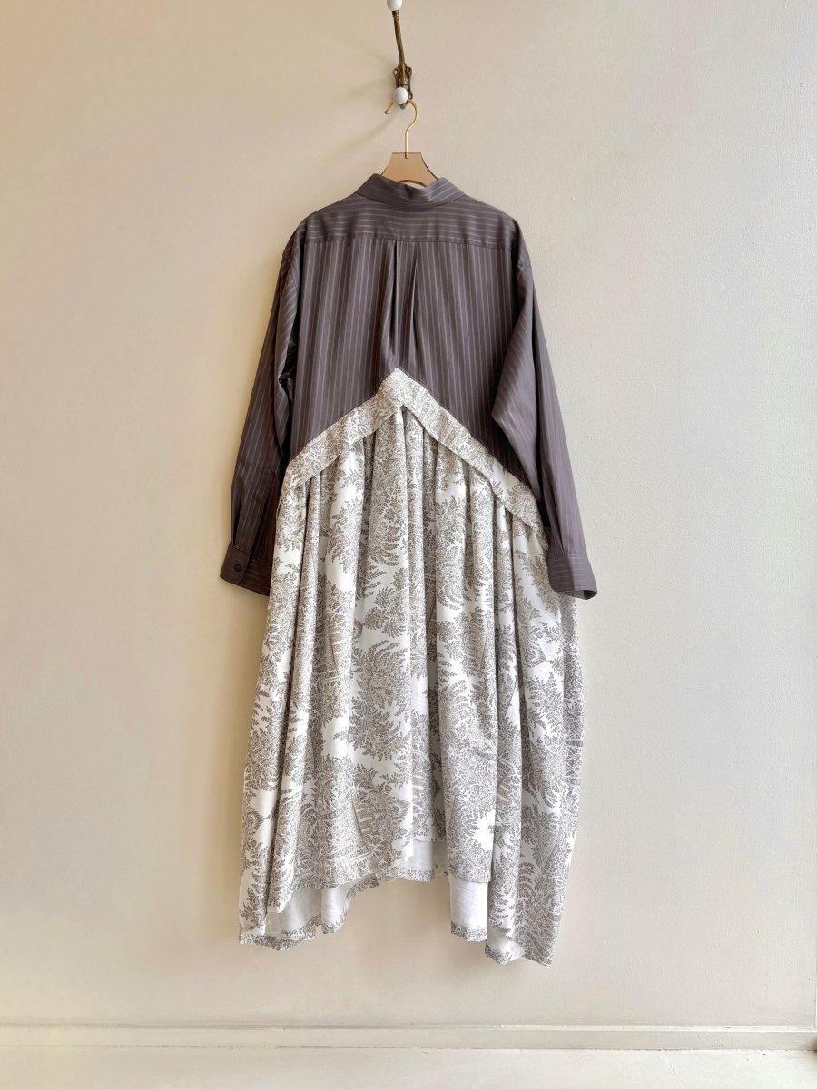V - Line Shirtwaist Dress in French Lilac Stripe and Grey Paisley (Reworked) - Made X Hudson