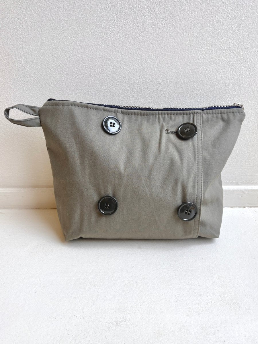 Grey Trench Coat Travel Pouch w/ Button Hole (Reworked) - Made X Hudson