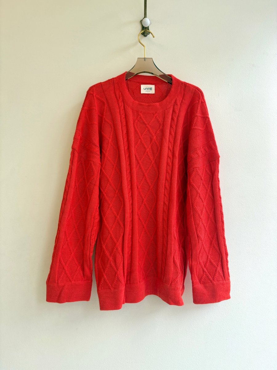 Oversized Red - Orange Alpaca Cable Knit Sweater (Unisex) - Made X Hudson