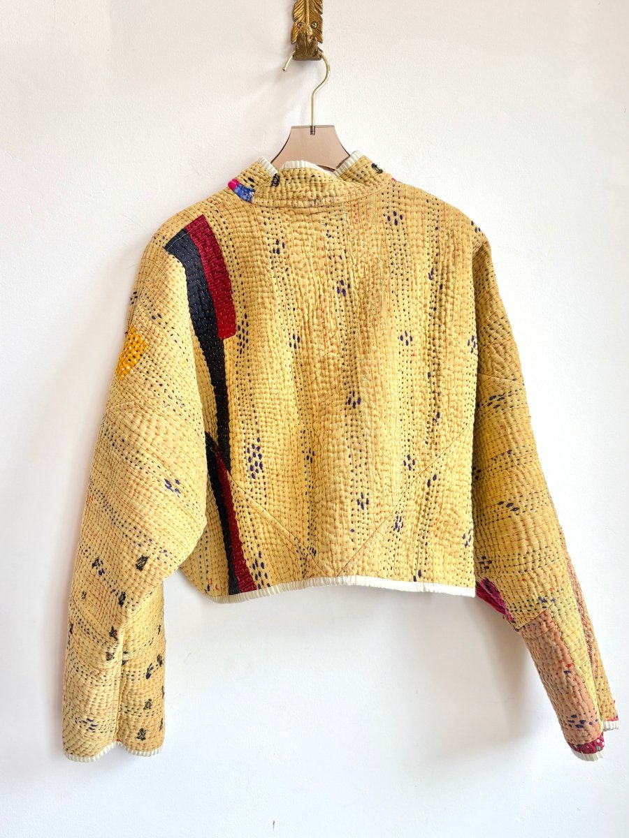 Reversible Kaira Quilted Cropped Jacket in Colors Wheat, Jade Green, Black & Wheat, Red, Orange, Gold - Made X Hudson