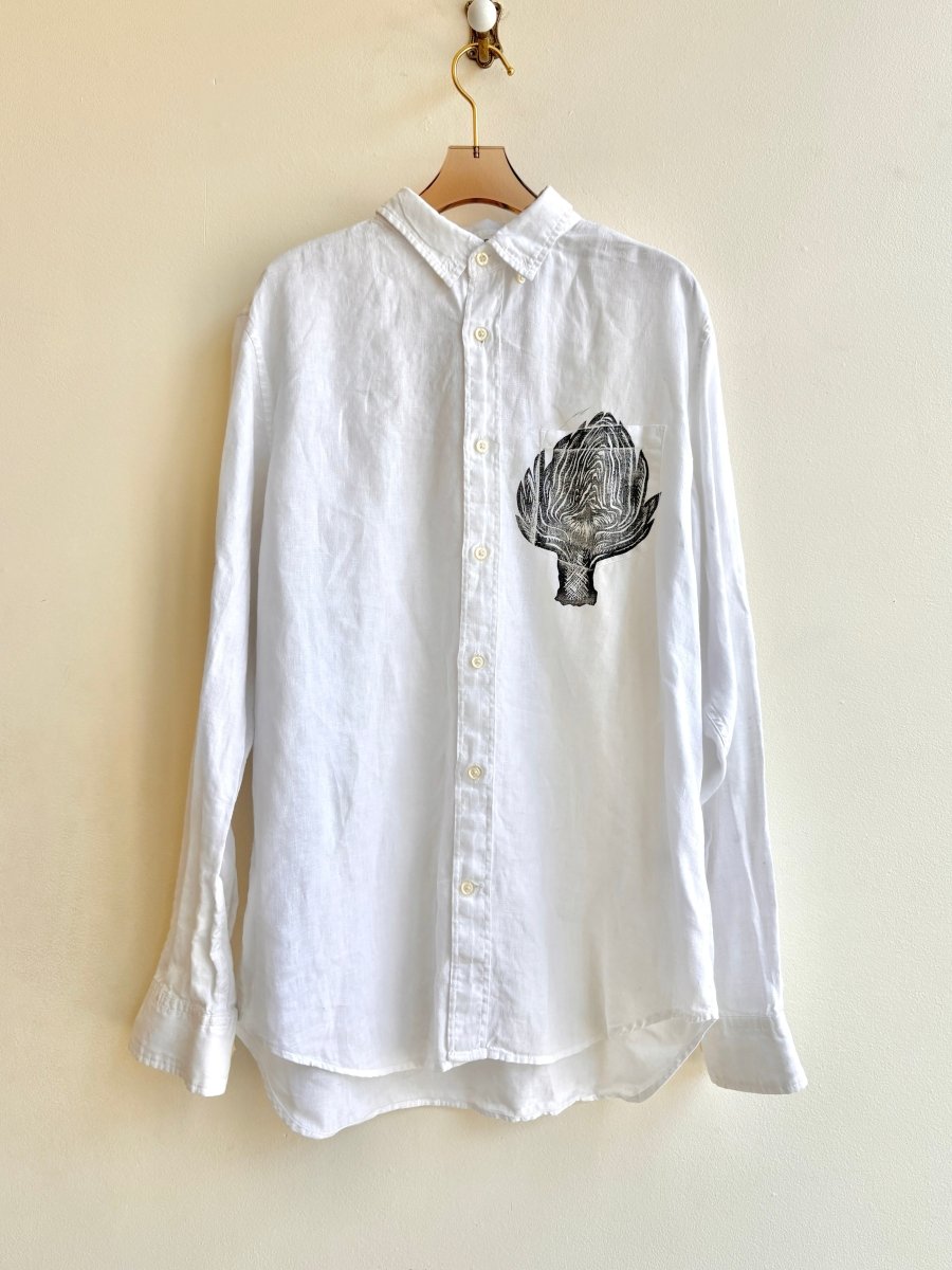 “Ori” White Linen Artichoke Pocket Print (Reworked) - Made X Hudson