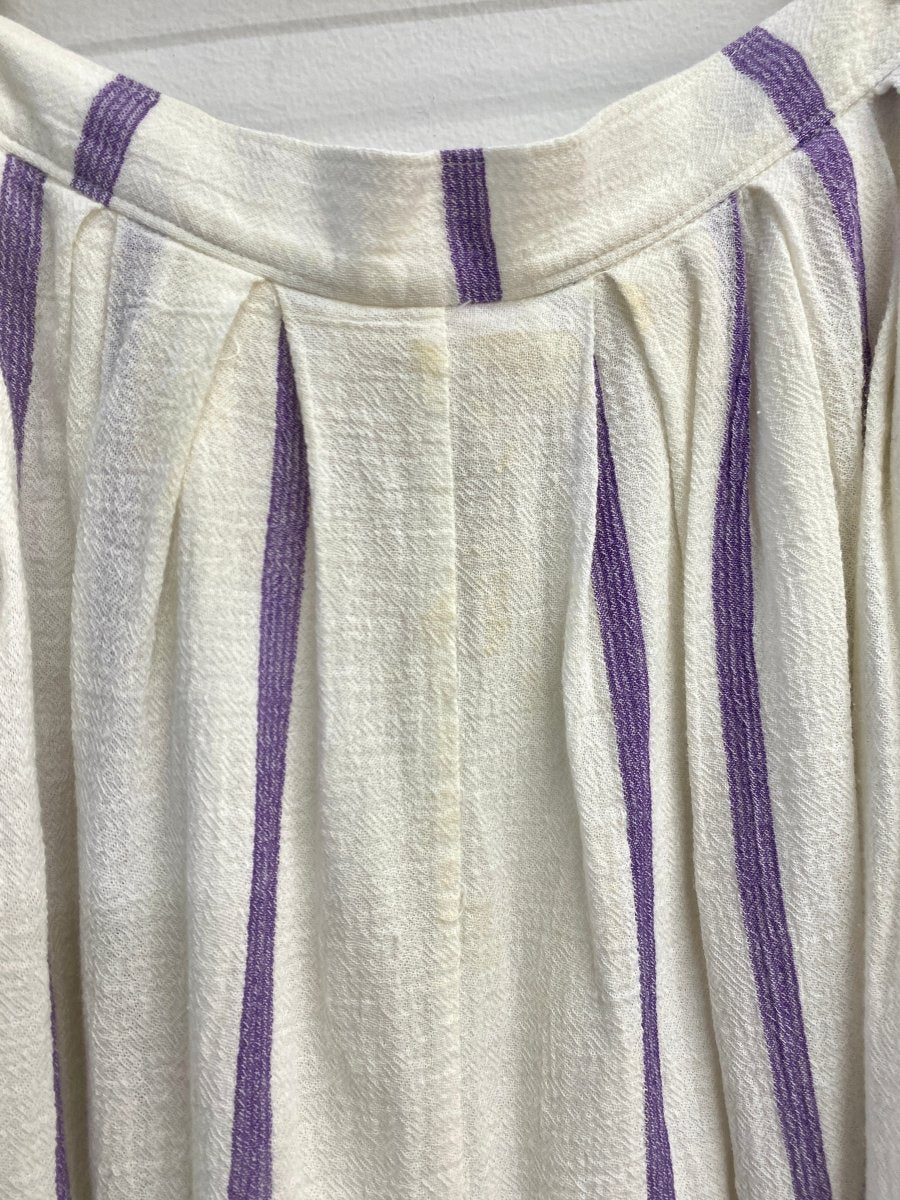 White & Purple Striped Button Up Cotton Skirt (Vintage) - Made X Hudson