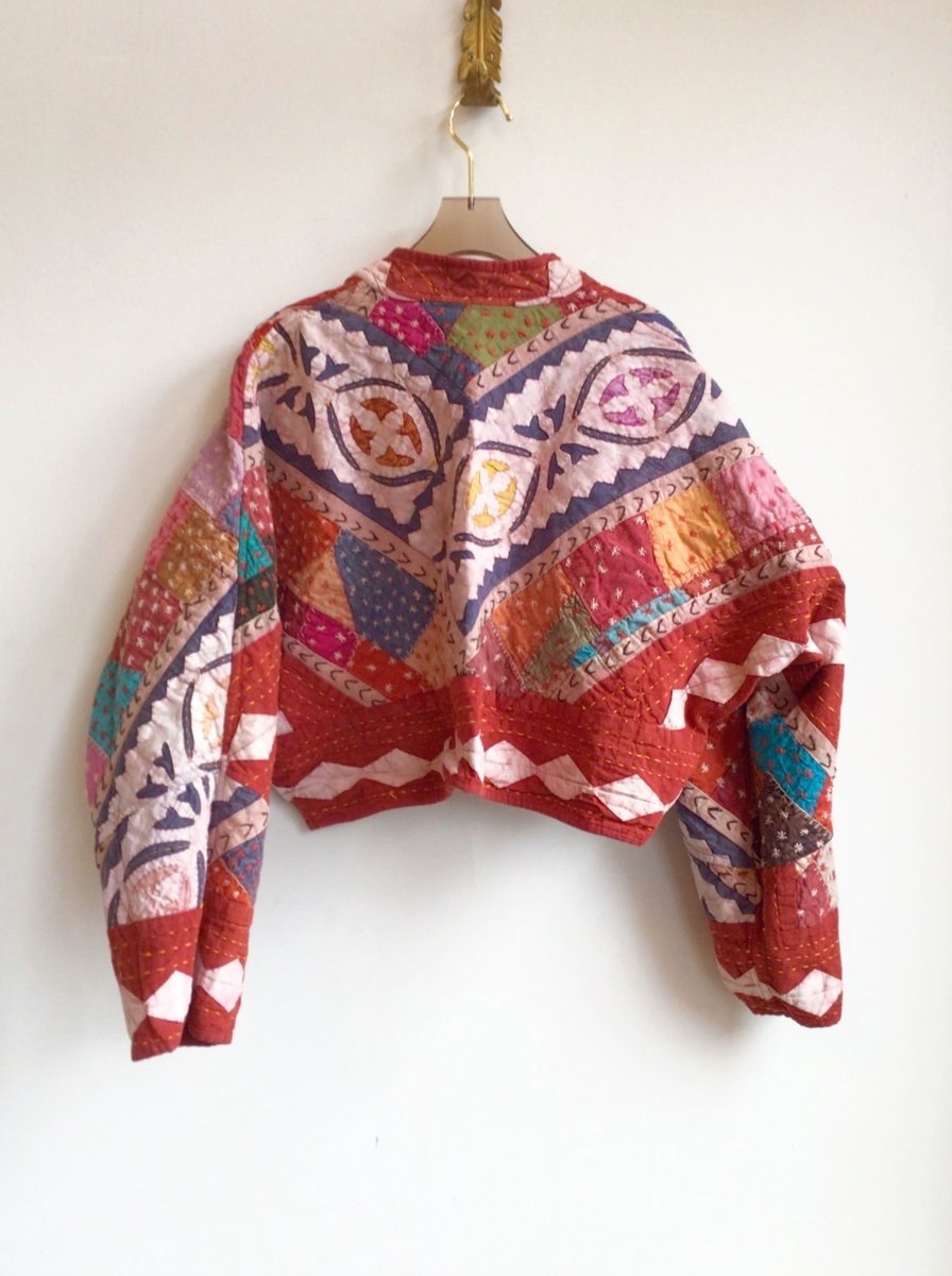 Reversible Kaira Quilted Cropped Jacket in Colors Marinara & Marinara, Pink, Lime, Yellow - Made X Hudson