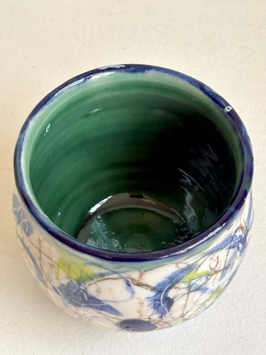 Teal, Navy, Cream & Highlighter Yellow Glazed Interior Decorative Vase (Multiple Styles) - Made X Hudson