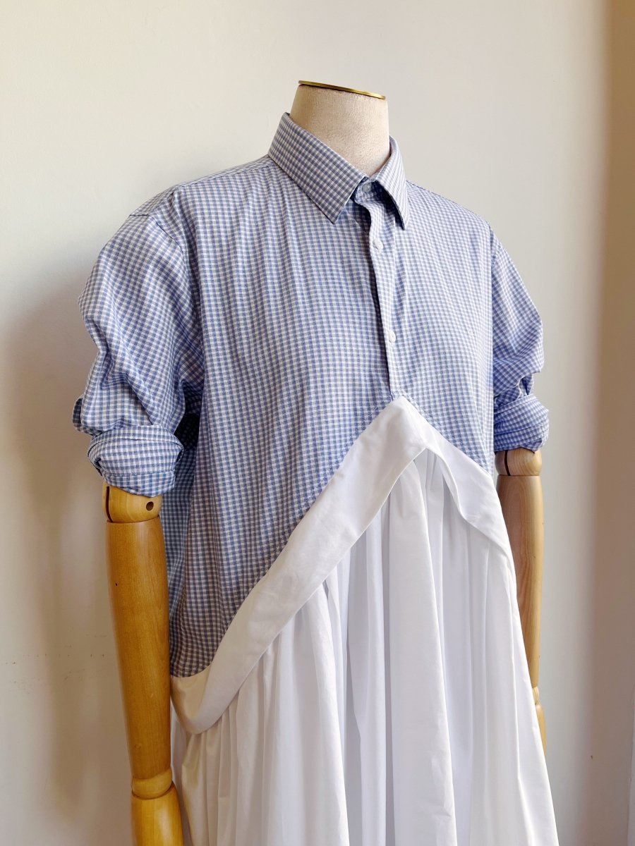 V - Line Shirtwaist Dress in Blue Mini - Plaid & White (Reworked) - Made X Hudson
