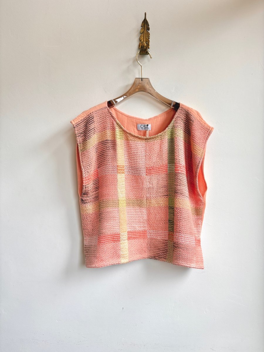 Handwoven Blouse in Coral & Green - Made X Hudson