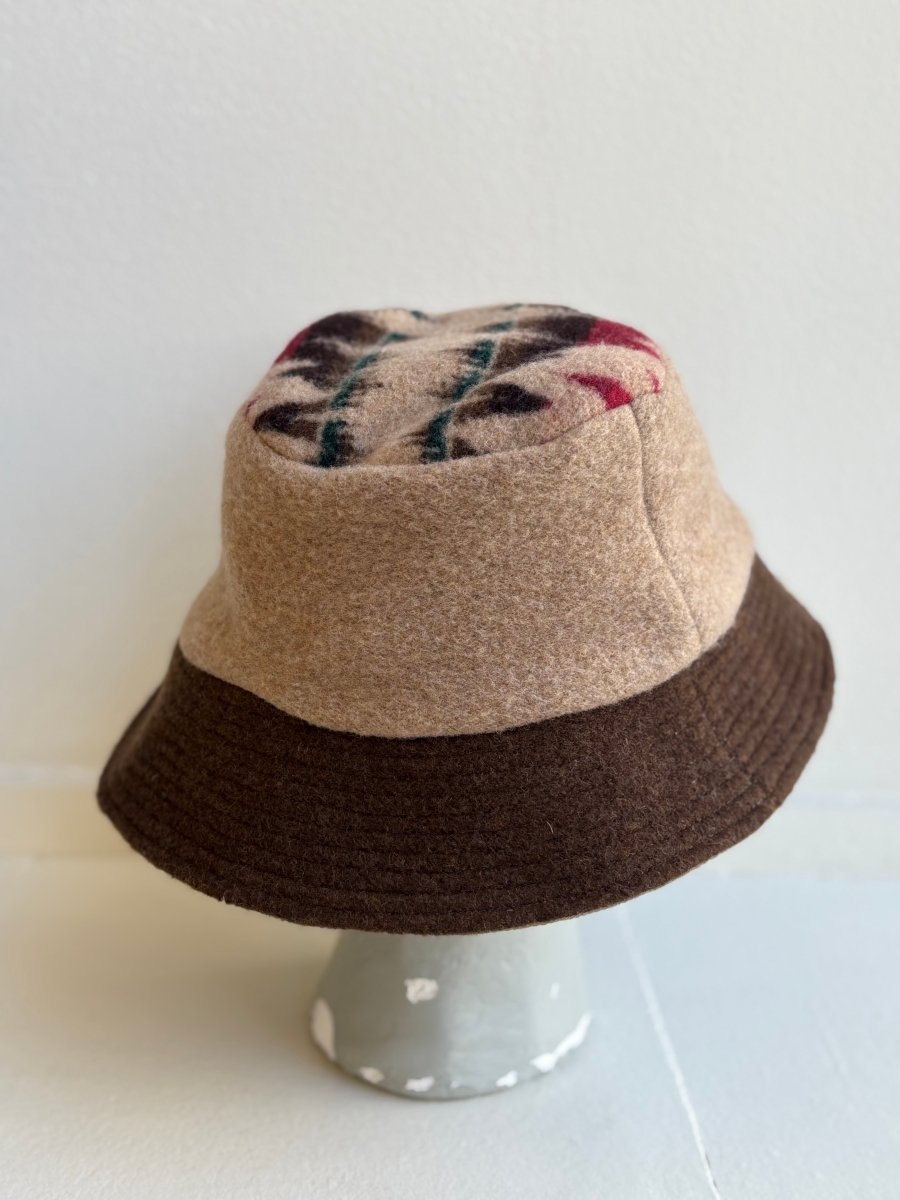 Brown & Neutral Deadstock Wool Bucket Hat w/ Green, Red, Brown, Neutral Top - Made X Hudson