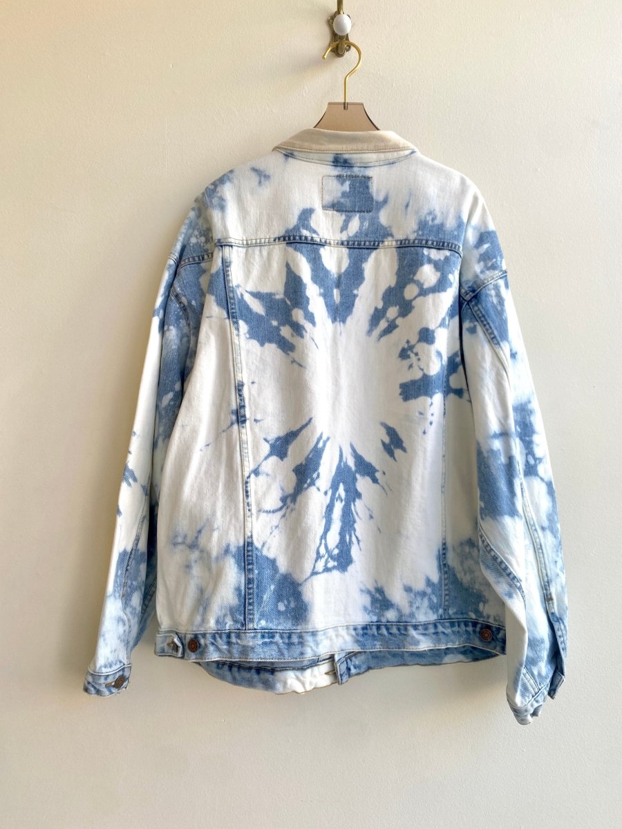 Blue Acid Wash Denim Jacket w/ Cream Imitation Leather Collar - Made X Hudson