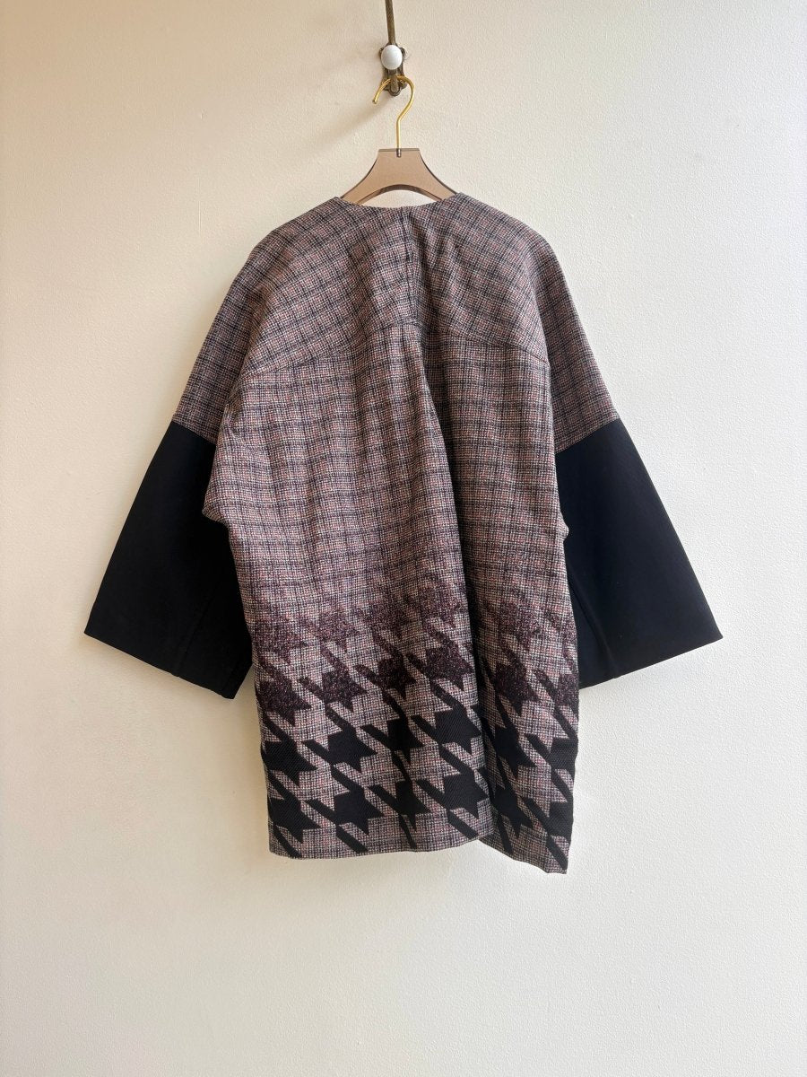 Faded Houndstooth Red and Black Plaid Chore Jacket with Black Sleeves - Made X Hudson