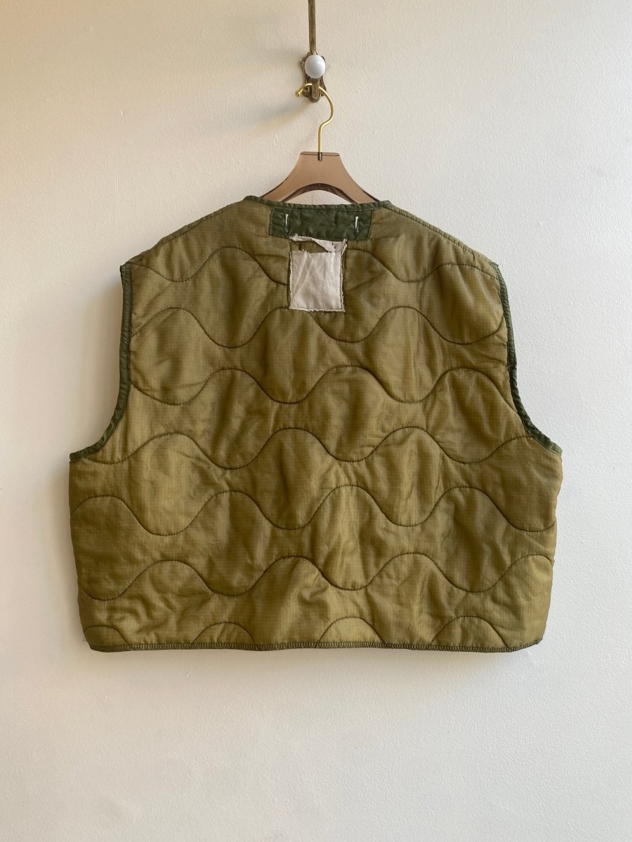 Olive Green Army Liner Quilted Vest w/ Black Clasps (Reworked) - Made X Hudson