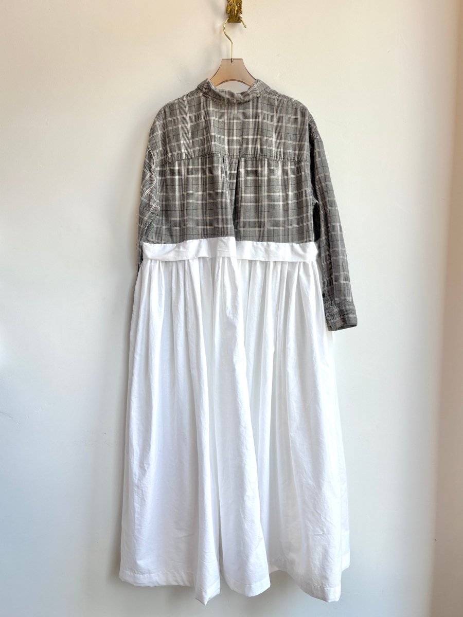 Empire Shirtwaist Dress in Black and Grey Glen Plaid & White (Reworked) - Made X Hudson