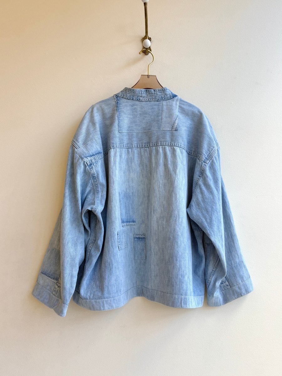 2 - Pocket Light Denim Wrap Jacket w/ Mini Patches (Reworked) - Made X Hudson
