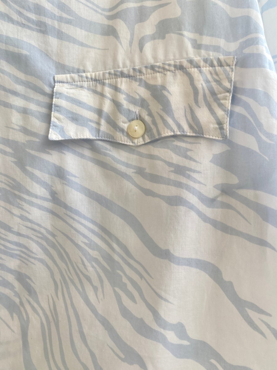 VERSACE Classic V2 | White & Pale Blue Tiger Print Button Up Top (Vintage) - Made X Hudson