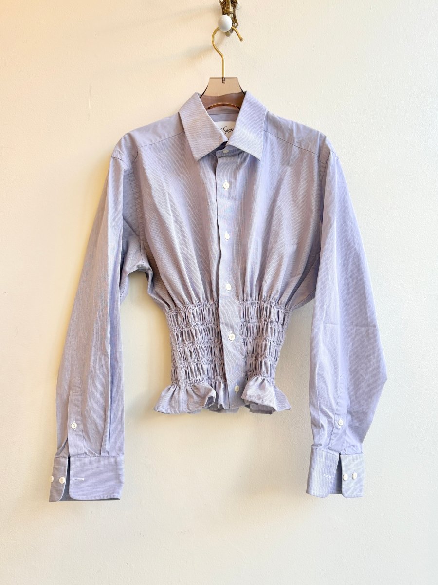 The George Top | Micro Grid in Soft Lavender w/ Smocked Waist (Reworked) - Made X Hudson