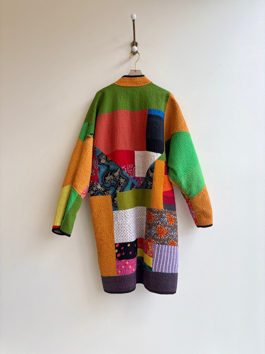 Reversible Sai Long Trench Quilted Jacket in Colors Grey, Blue, Red, Orange & Green, Red, Saffron, Cream, Black - Made X Hudson