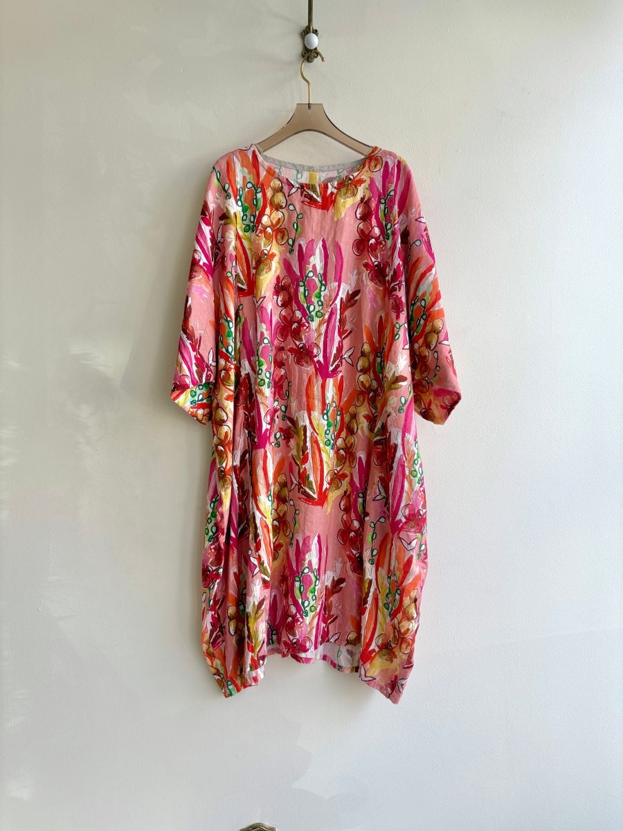 Pink Abstract Linen Gallery Dress - Made X Hudson