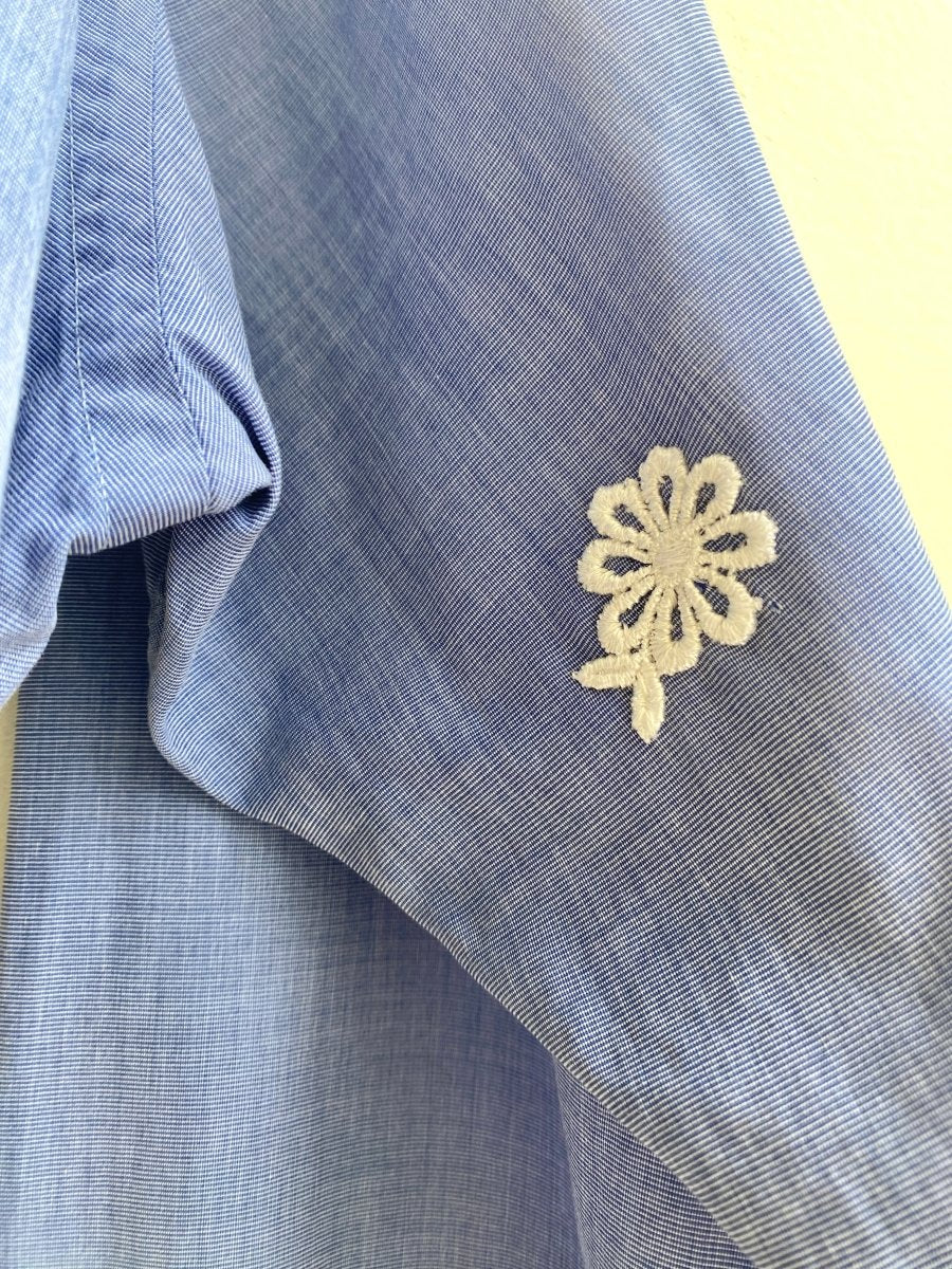 Blue Annette Crop Top w/ Flower Lace Appliqué (Reworked) - Made X Hudson