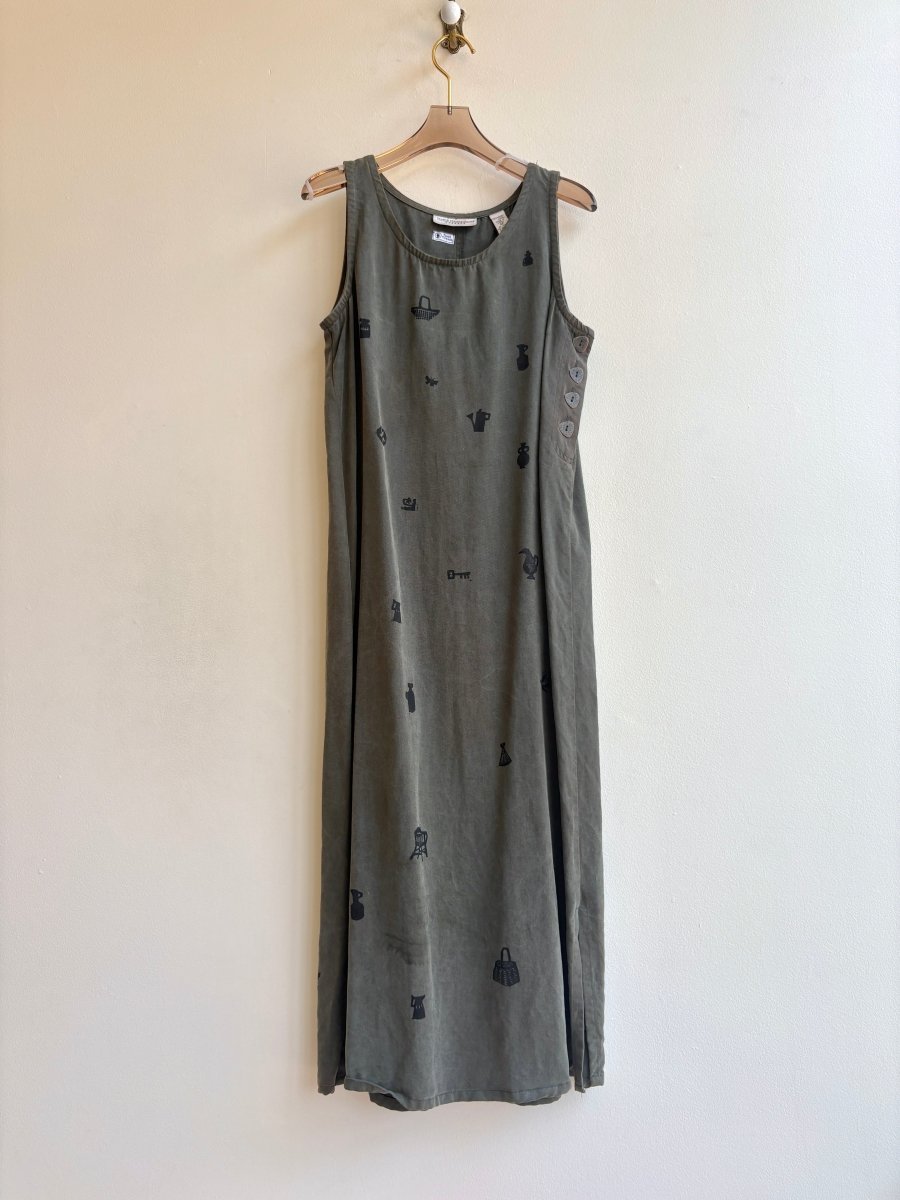 Tiny Print Tank Dress in Dark Fern | Block Printed (Reworked) - Made X Hudson