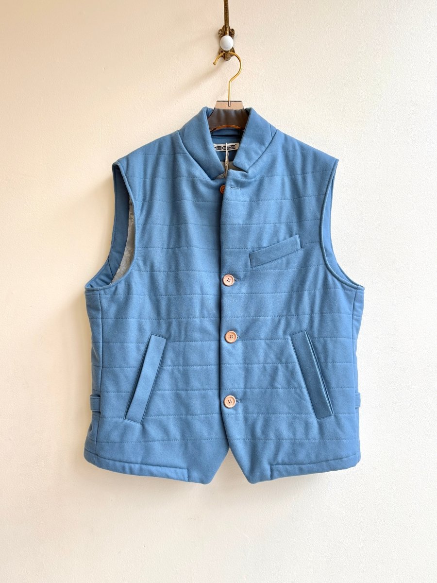 Quilted Sky Blue Wool Vest w/ Silk Lining - Made X Hudson