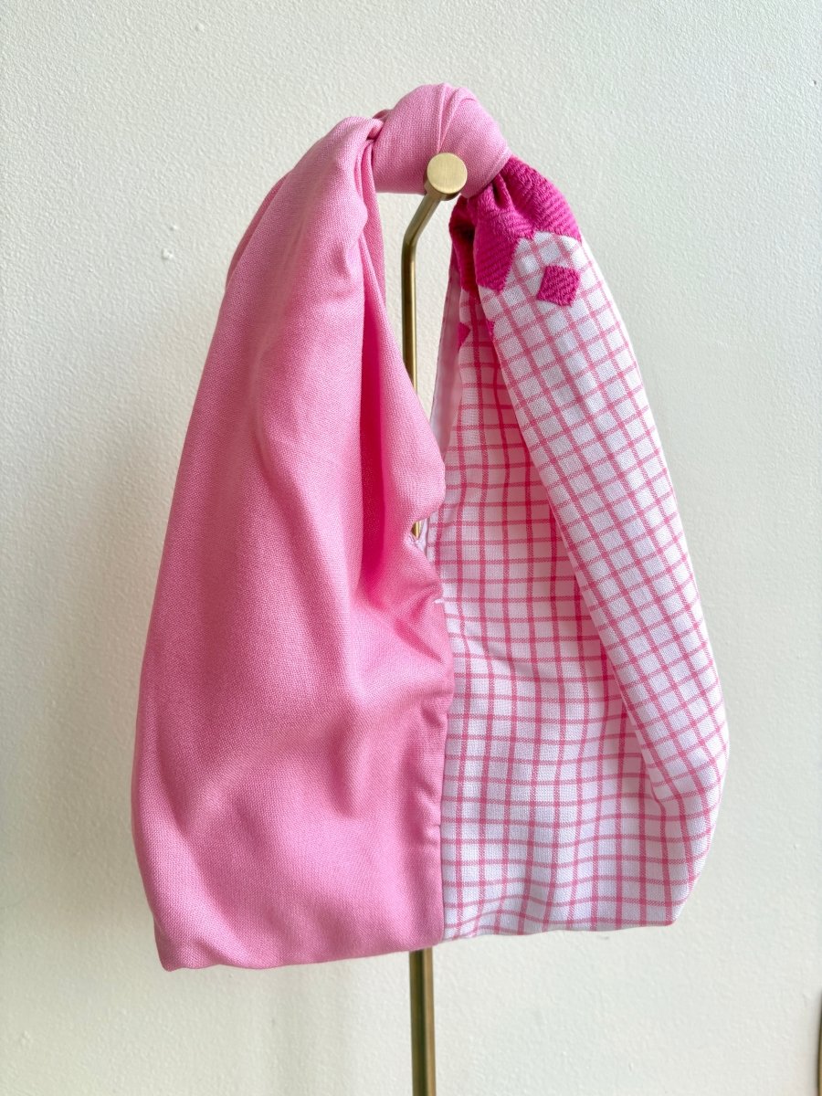 The Knot Tote Petite in Soft Pink Grid and Baby Pink - Made X Hudson