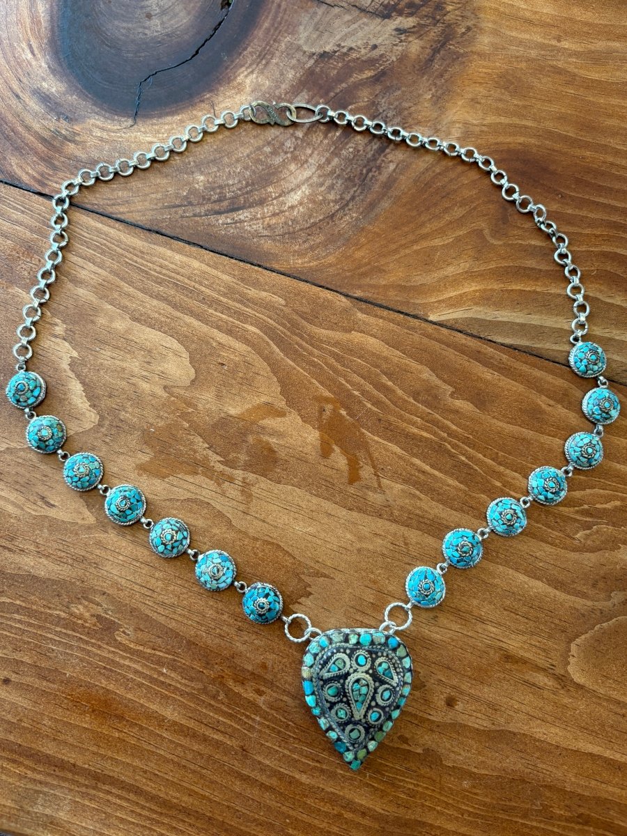 Mosaic Turquoise Pendant Necklace (Vintage) - Made X Hudson