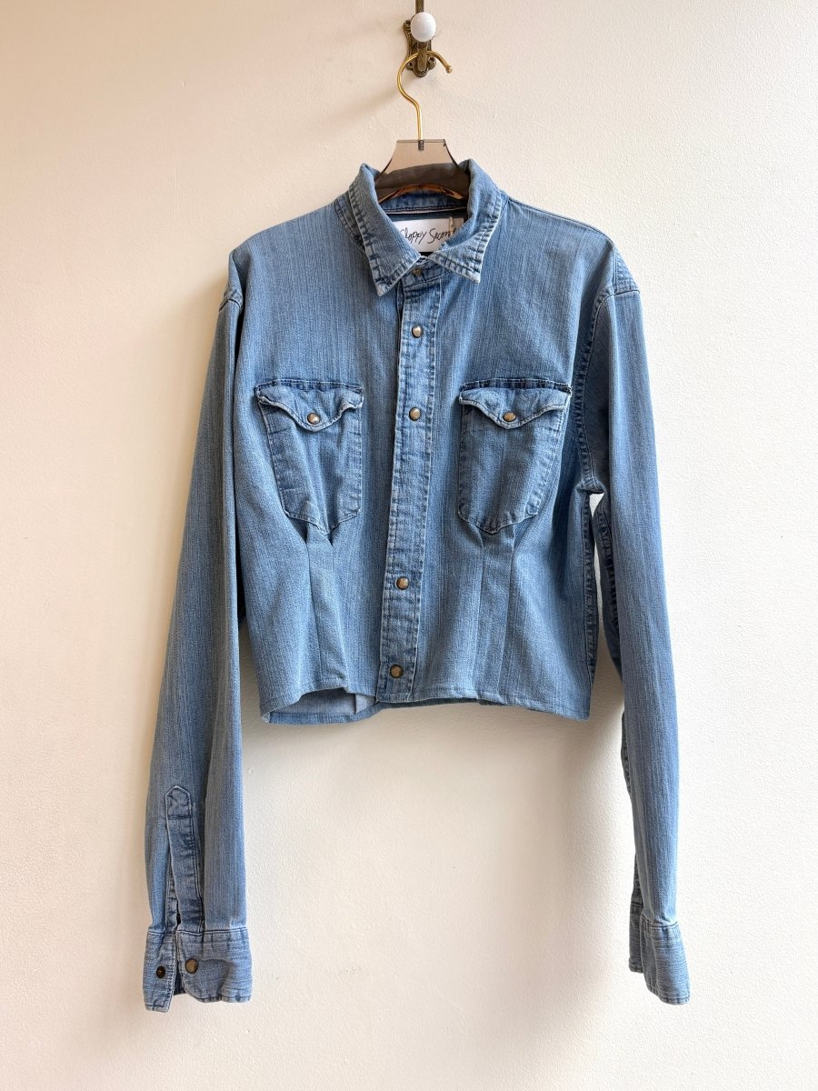 The Kevin Top | Steel Denim with Brown Snaps and Gathered Waist (Reworked) - Made X Hudson