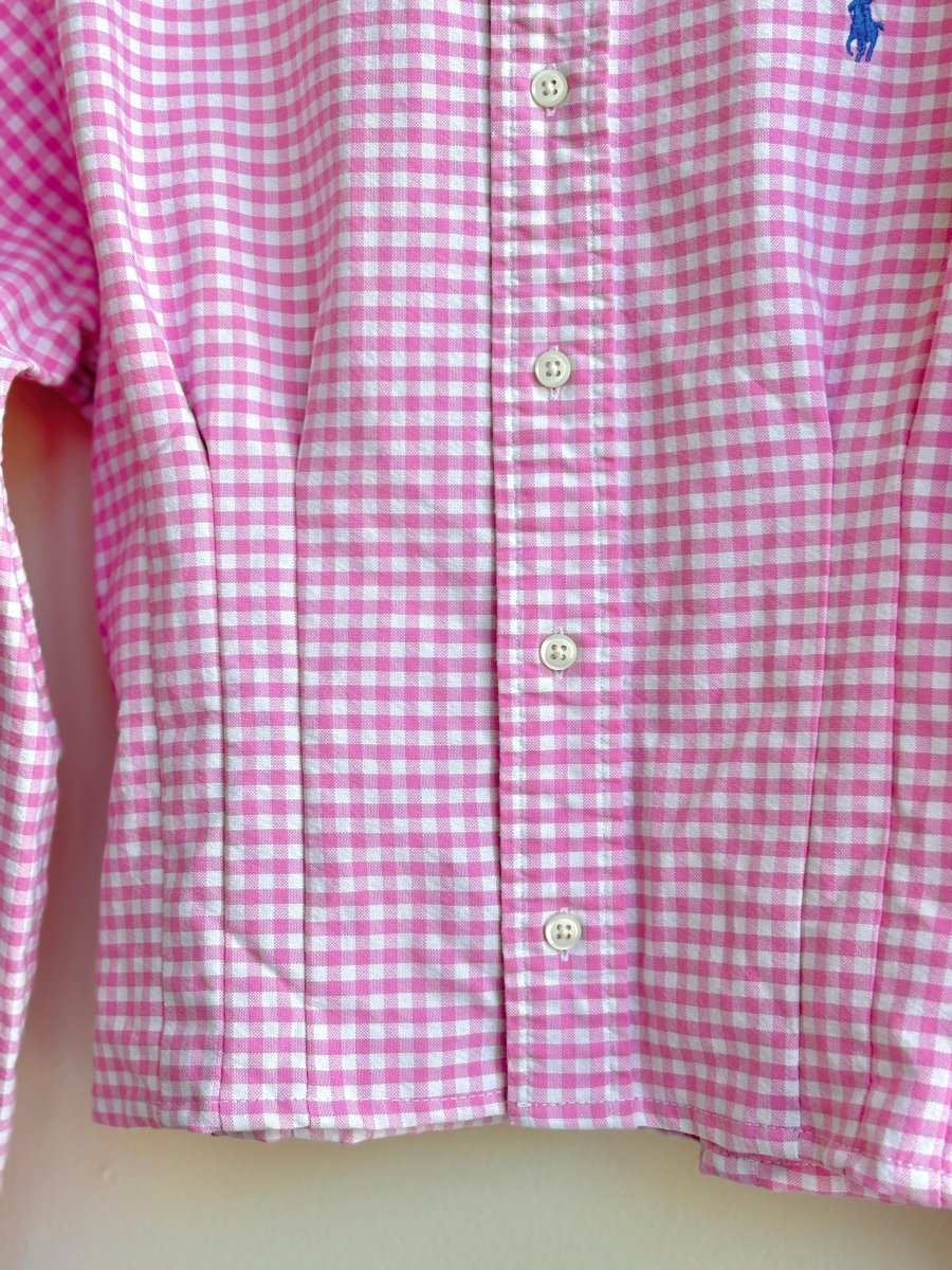 The Kevin Top | Pink Gingham Cotton Button Down Top w/ Gathered Waist (Reworked) - Made X Hudson