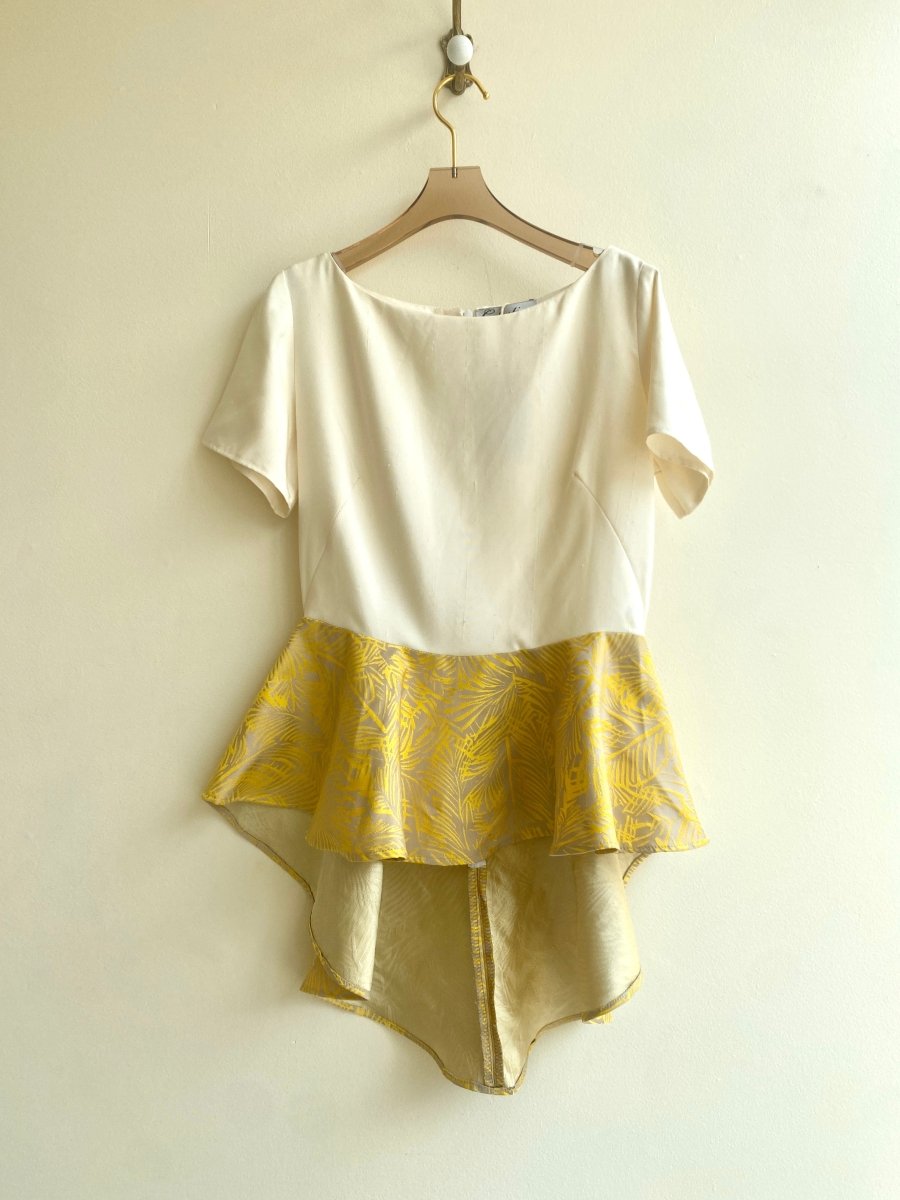 Silk Palm Leaf Print Peplum Top - Made X Hudson
