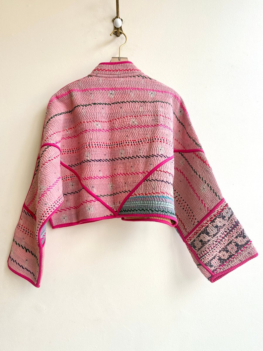 Reversible Kaira Quilted Cropped Jacket in Colors Blush Pink, Hot Pink, Dusty Purple, Ruby & Light Peach, Grey, Teal, Pink - Made X Hudson
