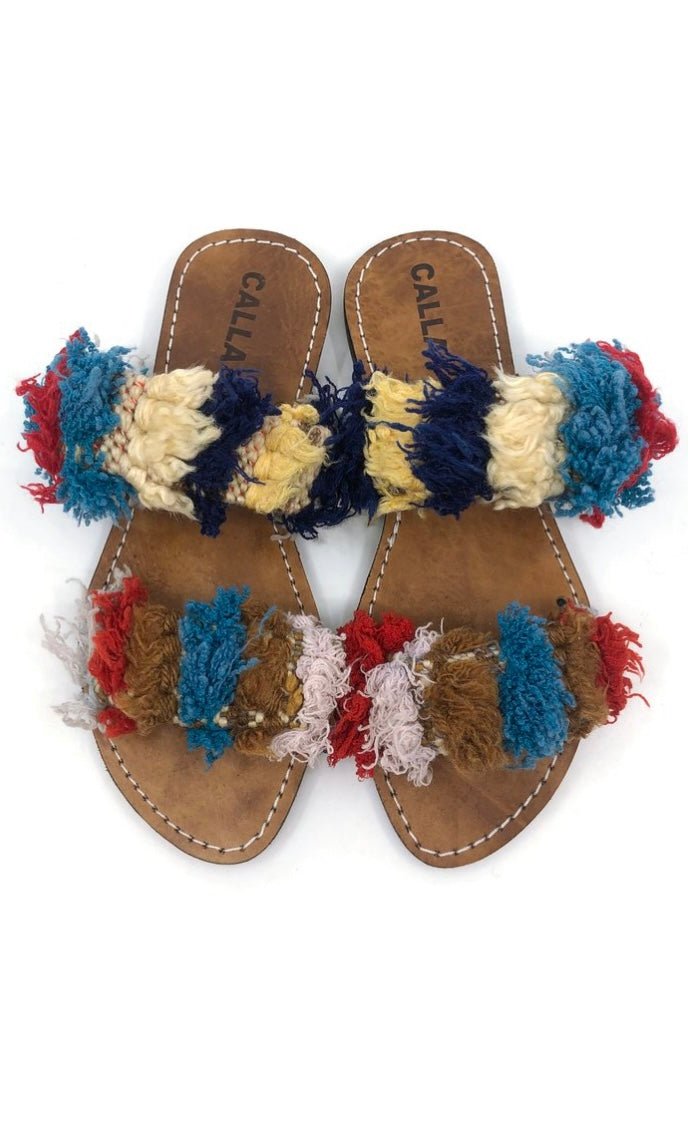 Hali Sandals “Jelani” In Colors Brown, Blue, Red, & Cream (Size 40) - Made X Hudson