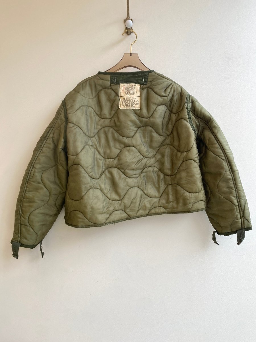 Olive Green Army Liner Quilted Coat w/ Brown Ribbon & Gold - tone Clasps (Reworked) - Made X Hudson