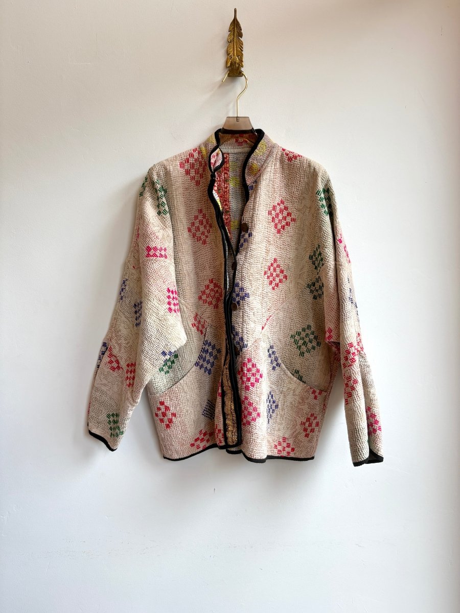 Reversible Ladhiya Quilted Jacket in Cream, Red, Green, Blue & Sky Blue, Light Lime, Rust, Blue, Red, Green - Made X Hudson