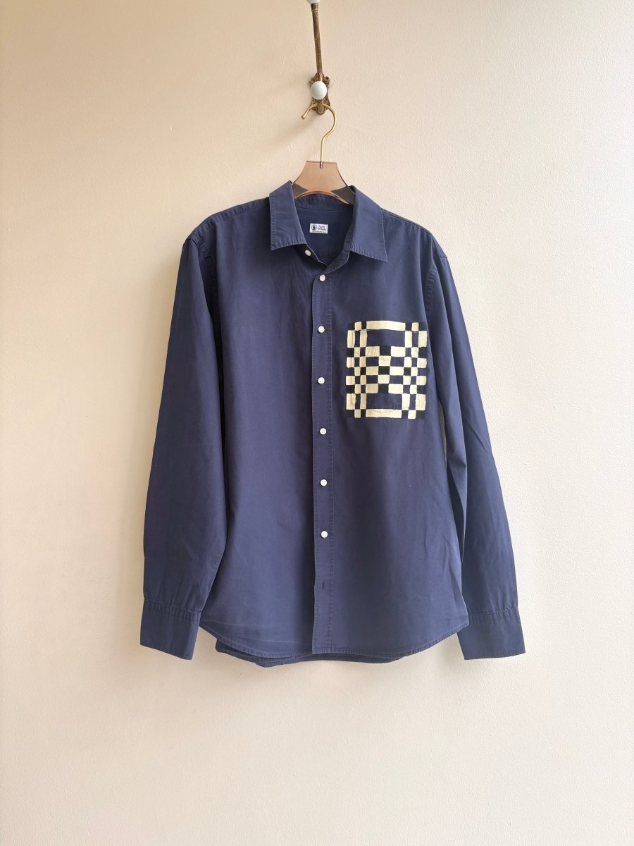 Hand Painted Navy Cream Checker Motif Top (Reworked) - Made X Hudson