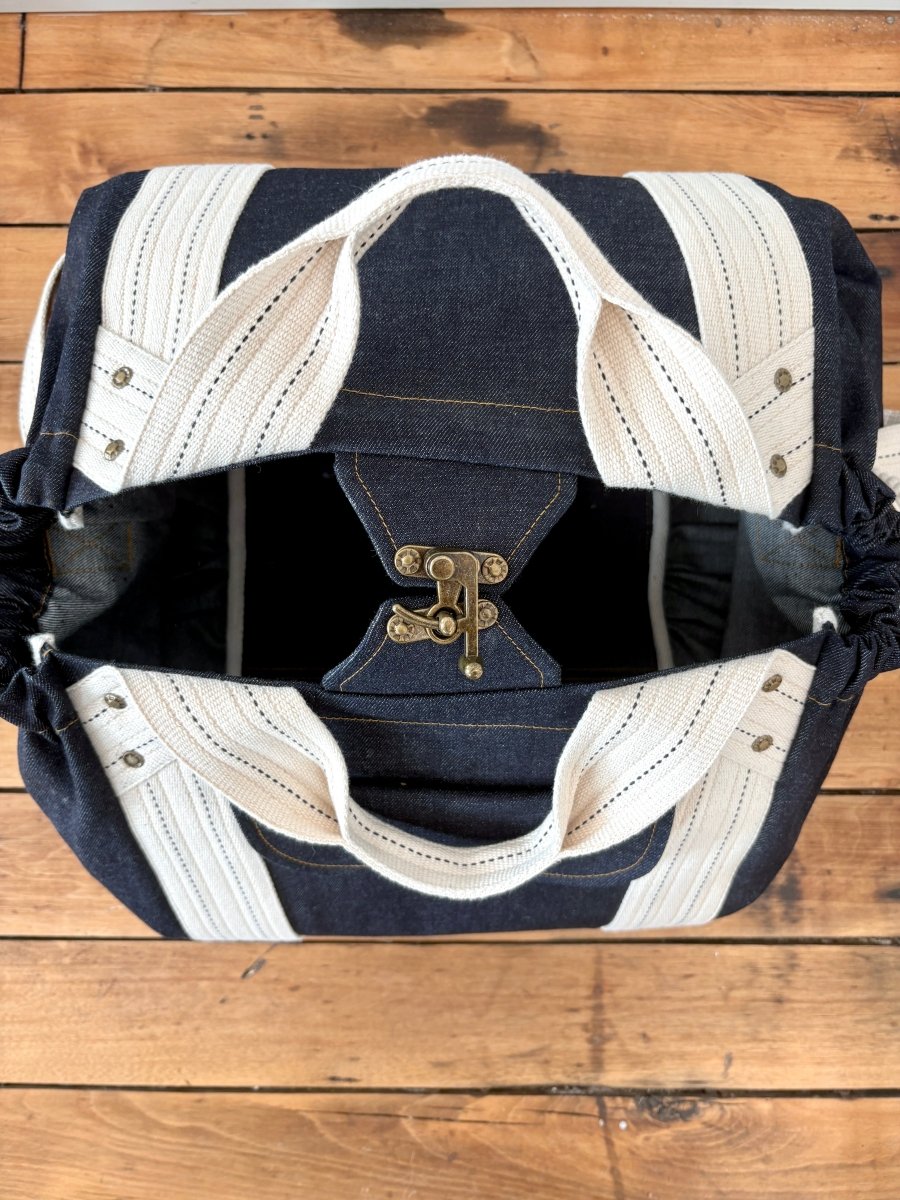 Cross - Body Duffel Bag in Denim w/ Gold Stitching - Made X Hudson