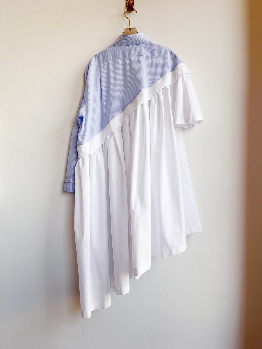 Asymmetric Shirtwaist Dress in Blue Mini - Stripe & White (Reworked) - Made X Hudson