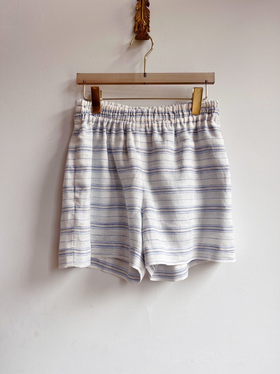 White, Blue & Cream Linen Town Shorts - Made X Hudson