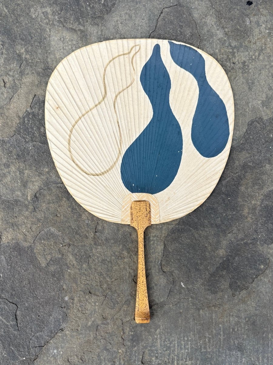 Beige & Navy Blue Japanese Fan (Vintage) - Made X Hudson