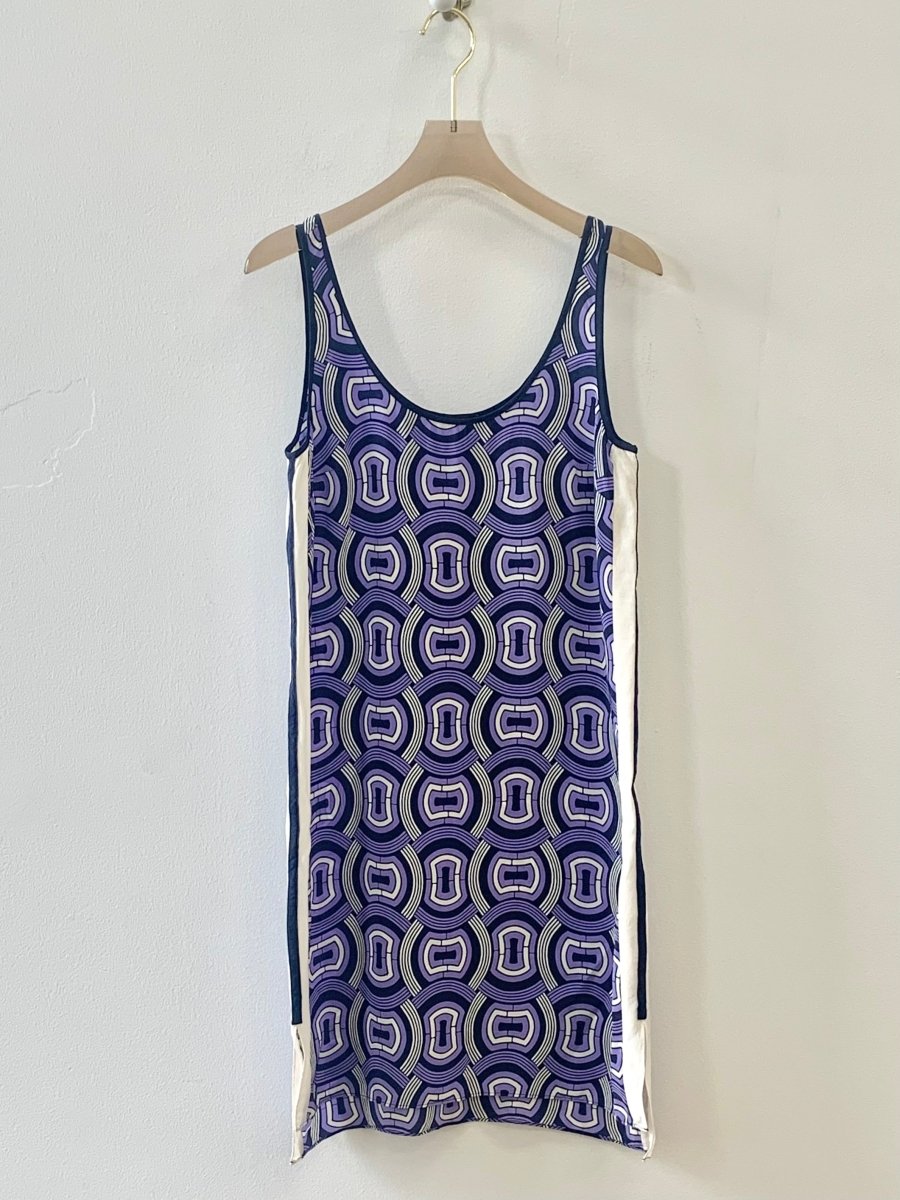 Purple Mod 60s Inspired Print Slip Dress - Made X Hudson