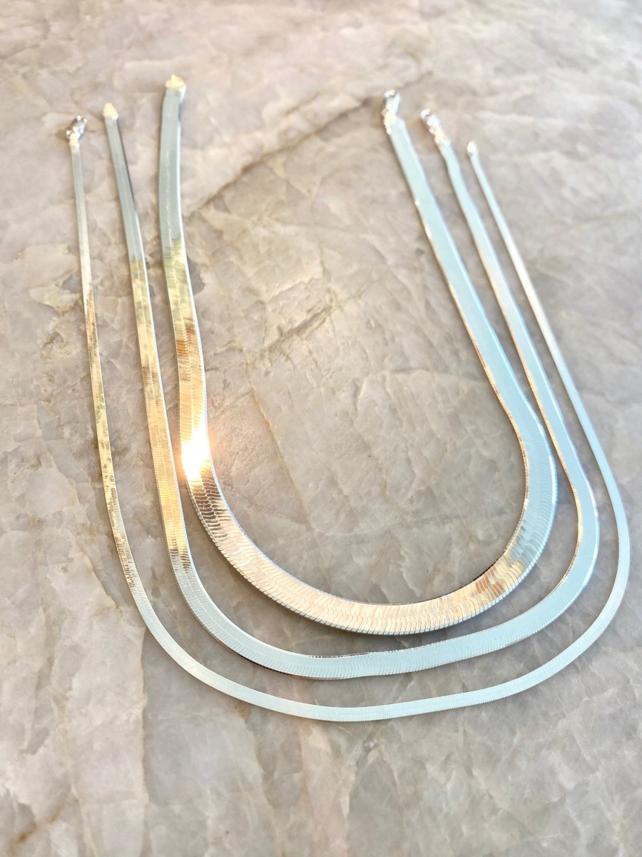 Solid Sterling Silver Herringbone Necklace 18” (Multiple Widths Available) - Made X Hudson