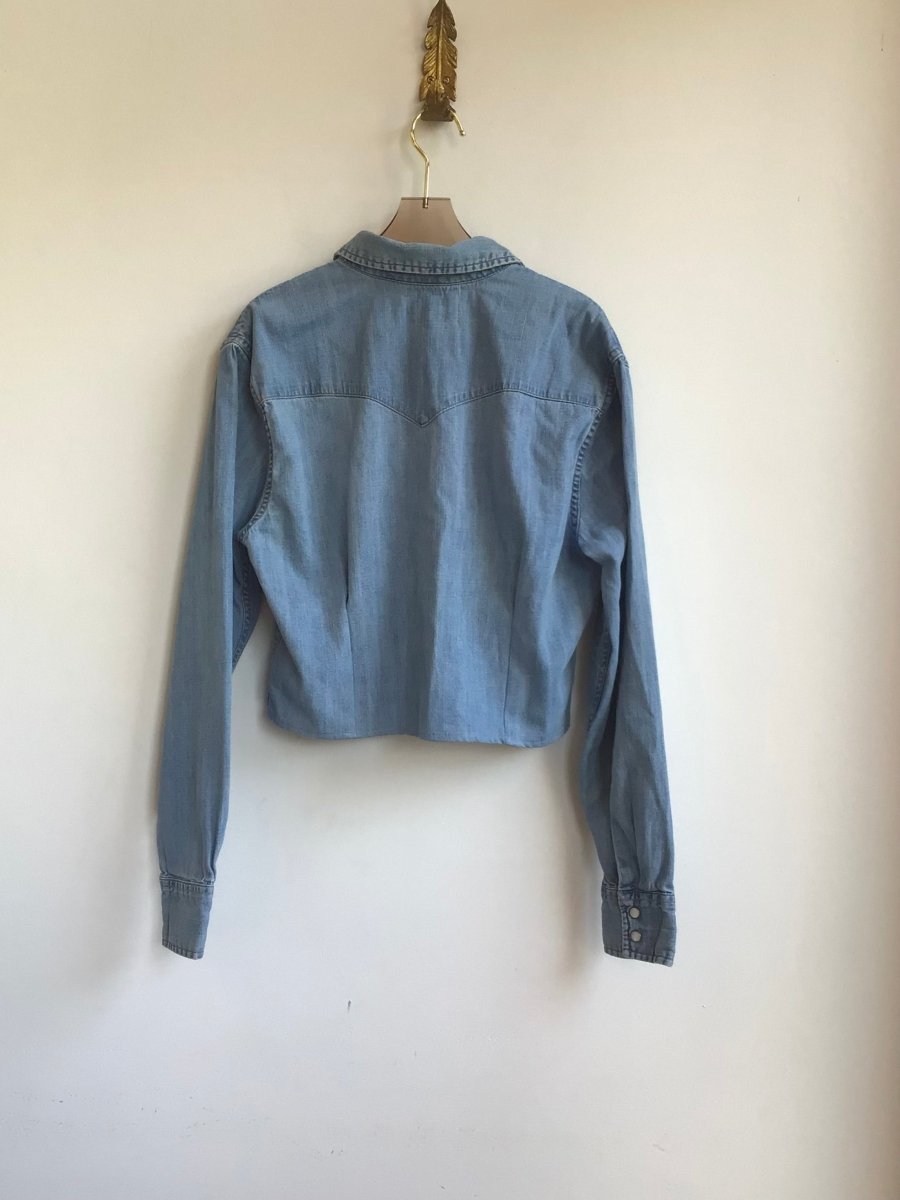 The Kevin Top | Blue Denim Snap Close Top w/ Gathered Waist (Reworked) - Made X Hudson