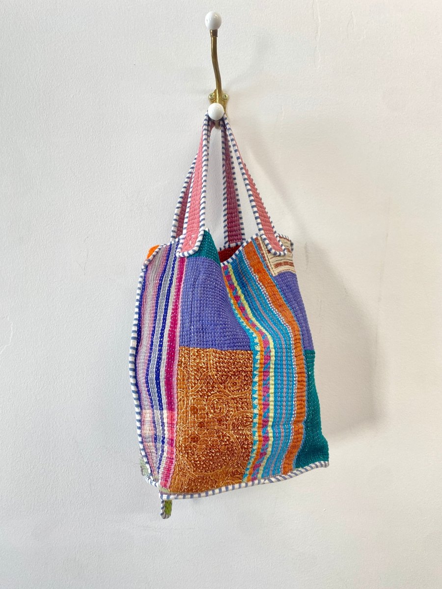 Reversible Xoti II Hand - Quilted Tote Bag in Colors Green, Red, Purple, Blue & Rust, Green, Red, Blue, Purple - Made X Hudson